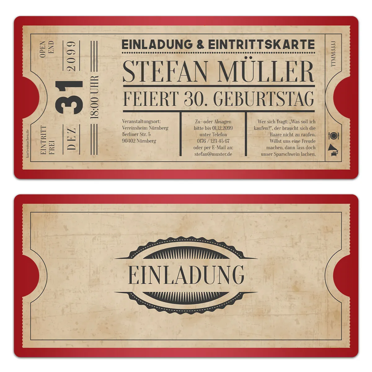 Einladungskarten - Vintage in Rot