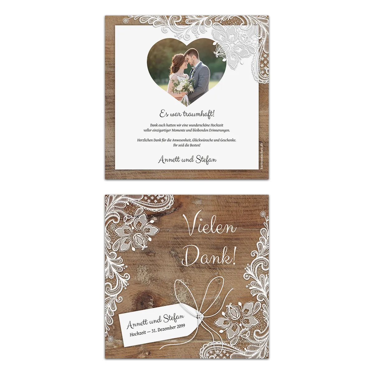 Dankeskarten zur Hochzeit - Rustikal in Weiß