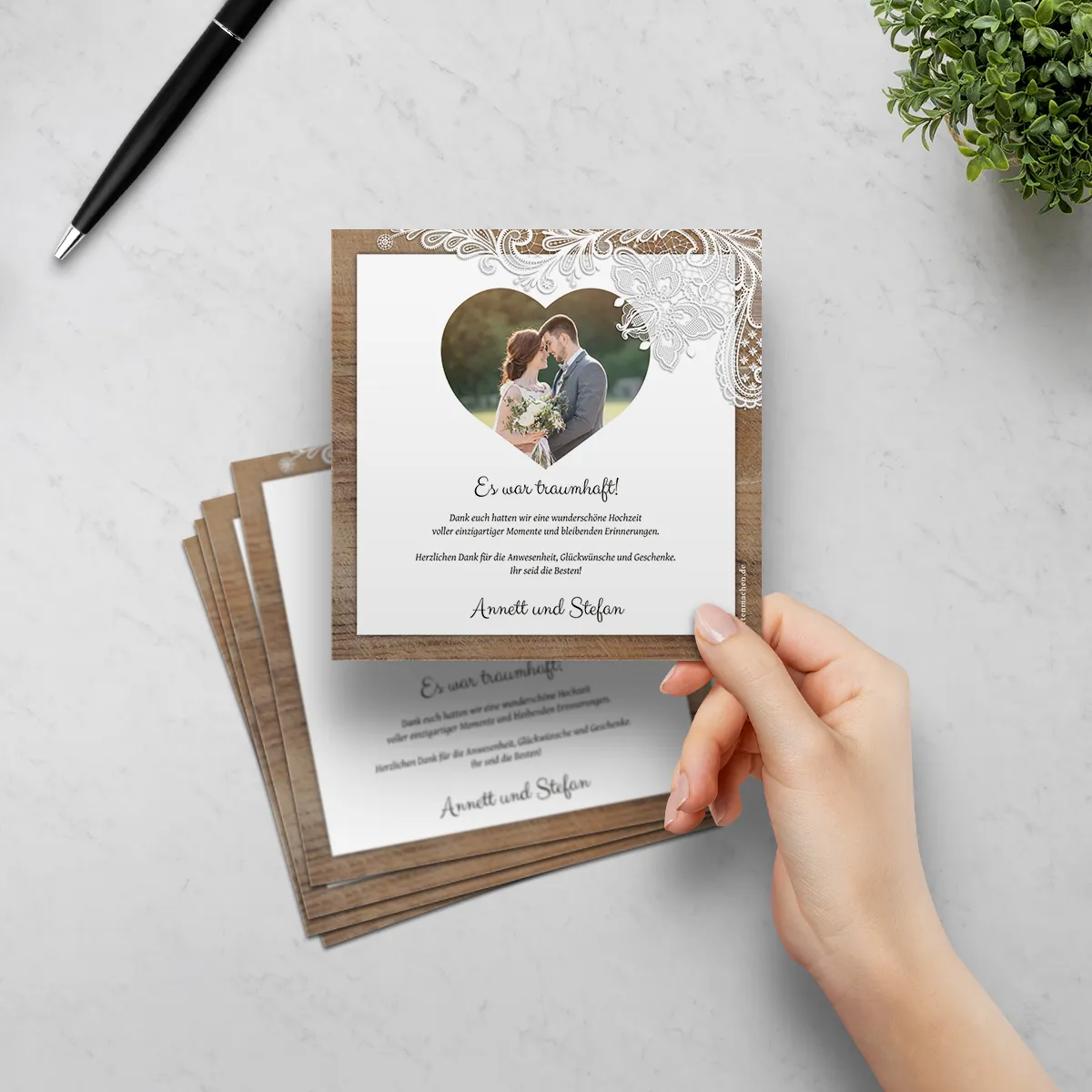 Dankeskarten zur Hochzeit - Rustikal in Weiß